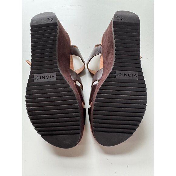 New! Vionic Hoola Tawny T-strap Wedge Platform Sandal, 9.5 wide, brown leather - Picture 11 of 15